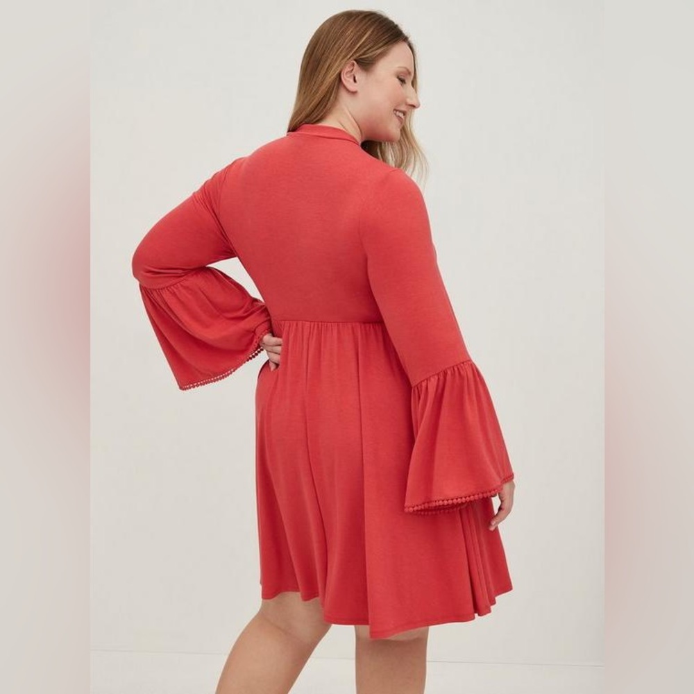 Torrid Retro 60s 70s Style Mini Jersey Mock Neck Skater Dress, Cranberry, Sz 1x - Picture 5 of 5